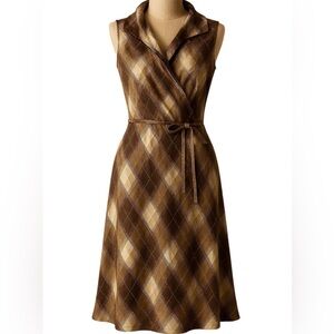 Brown and Tan Checkered Midi Dress